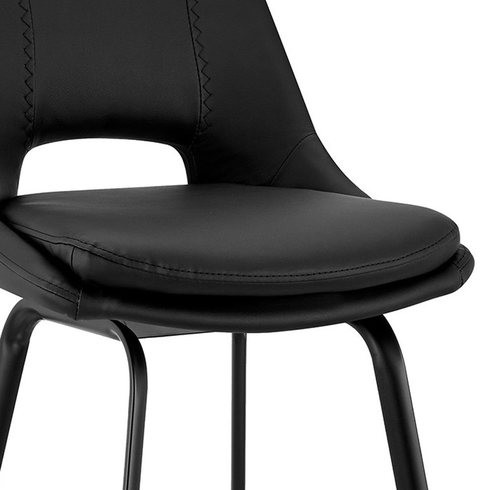 30" Elegant Black Faux Leather and Black Metal Armless Swivel Bar Stool