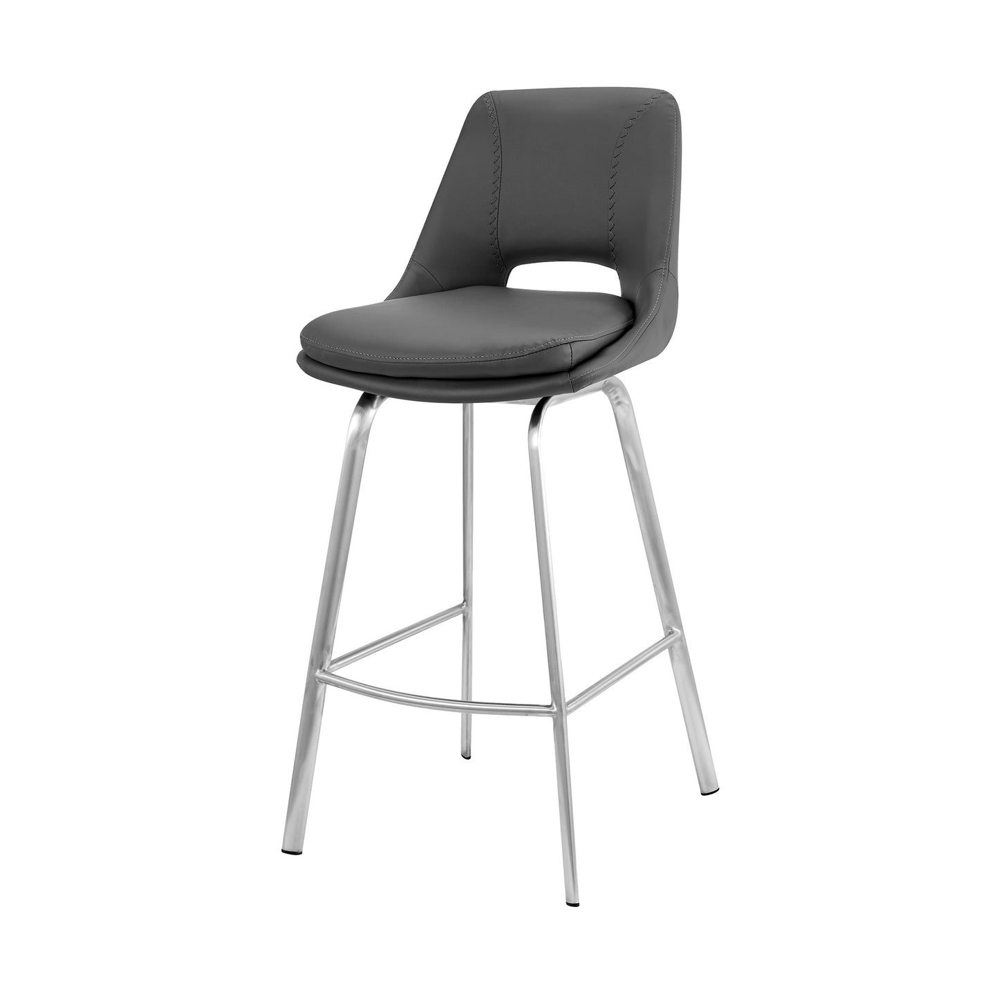 26" Elegant Grey Faux Leather Counter Stool with Stainless Steel Frame