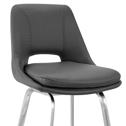 30" Elegant Grey Faux Leather Bar Stool with Stainless Steel Frame