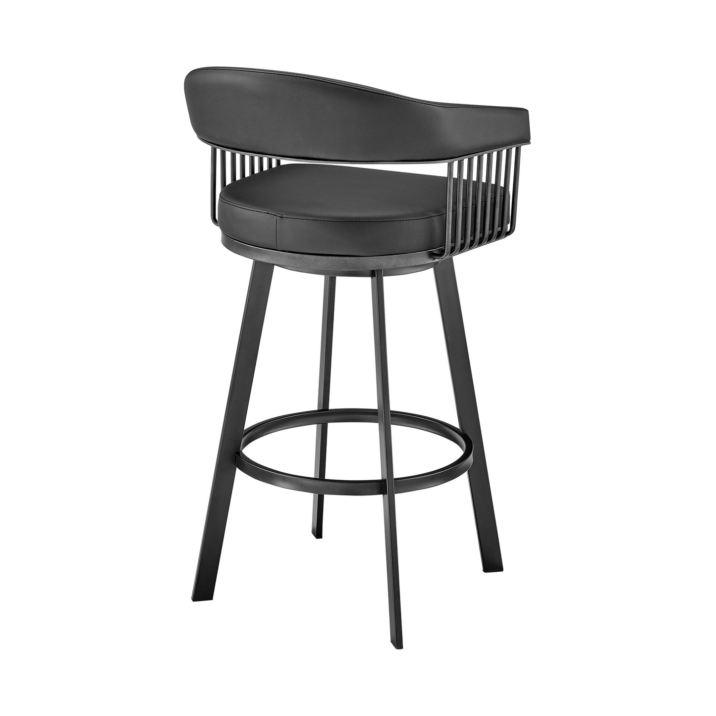 26" Mod Black Faux Leather Black Finish Swivel Bar Stool