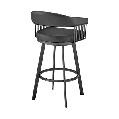 26" Mod Black Faux Leather Black Finish Swivel Bar Stool