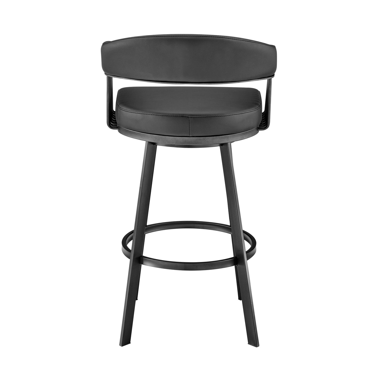 30" Mod Black Faux Leather Black Finish Swivel Bar Stool