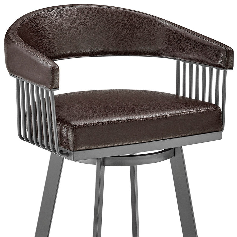 26" Mod Chocolate Faux Leather Java Brown Finish Swivel Bar Stool