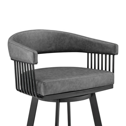 26" Mod Grey Faux Leather Black Finish Swivel Bar Stool