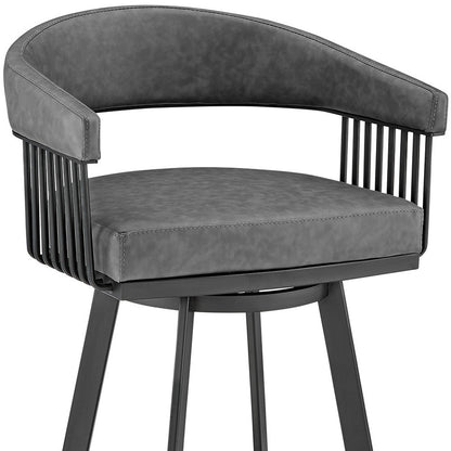 26" Mod Grey Faux Leather Black Finish Swivel Bar Stool