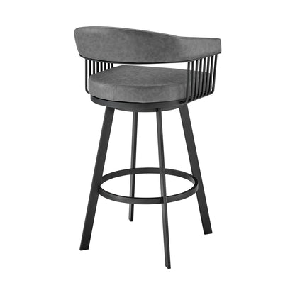30" Mod Gray Faux Leather Black Finish Swivel Bar Stool