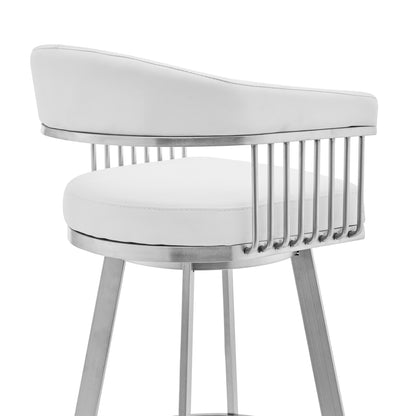 30" Mod White Faux Leather Brushed Silver Finish Swivel Bar Stool