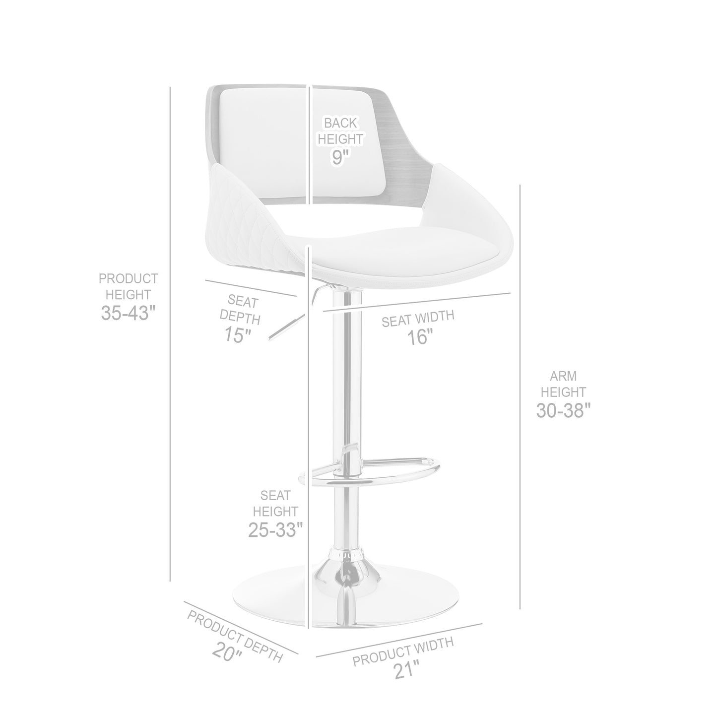 Grey Faux Leather Adjustable Chrome Swivel Bar Stool
