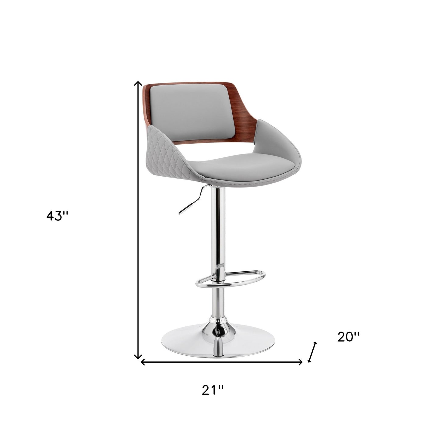 Grey Faux Leather Adjustable Chrome Swivel Bar Stool