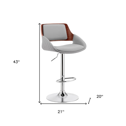 Grey Faux Leather Adjustable Chrome Swivel Bar Stool