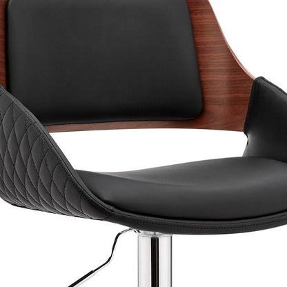 43" Black And Silver Iron Swivel Low Back Adjustable Height Bar Chair With Footrest