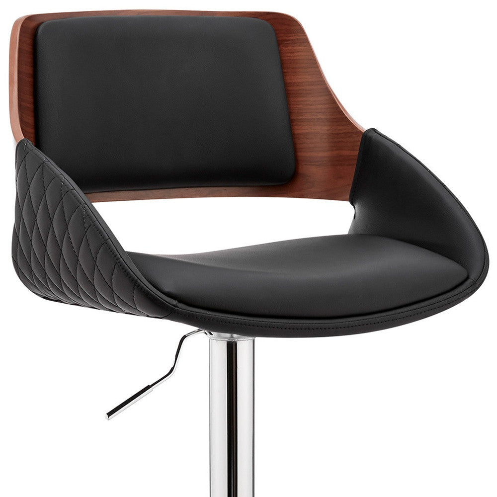 43" Black And Silver Iron Swivel Low Back Adjustable Height Bar Chair With Footrest