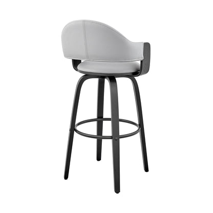 30" Rich Grey Faux Leather Walnut Wood Bar Stool