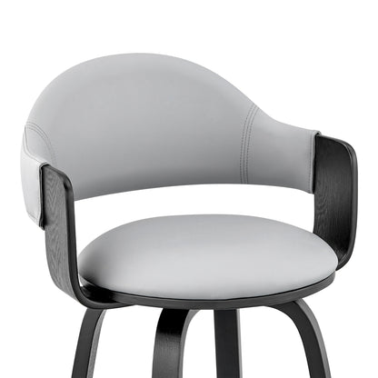 30" Rich Grey Faux Leather Walnut Wood Bar Stool