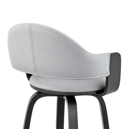 30" Rich Grey Faux Leather Walnut Wood Bar Stool