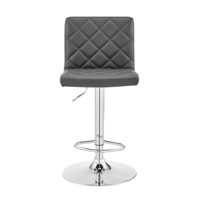 Gray Faux Leather Chrome Base Swivel Adjustable Bar Stool