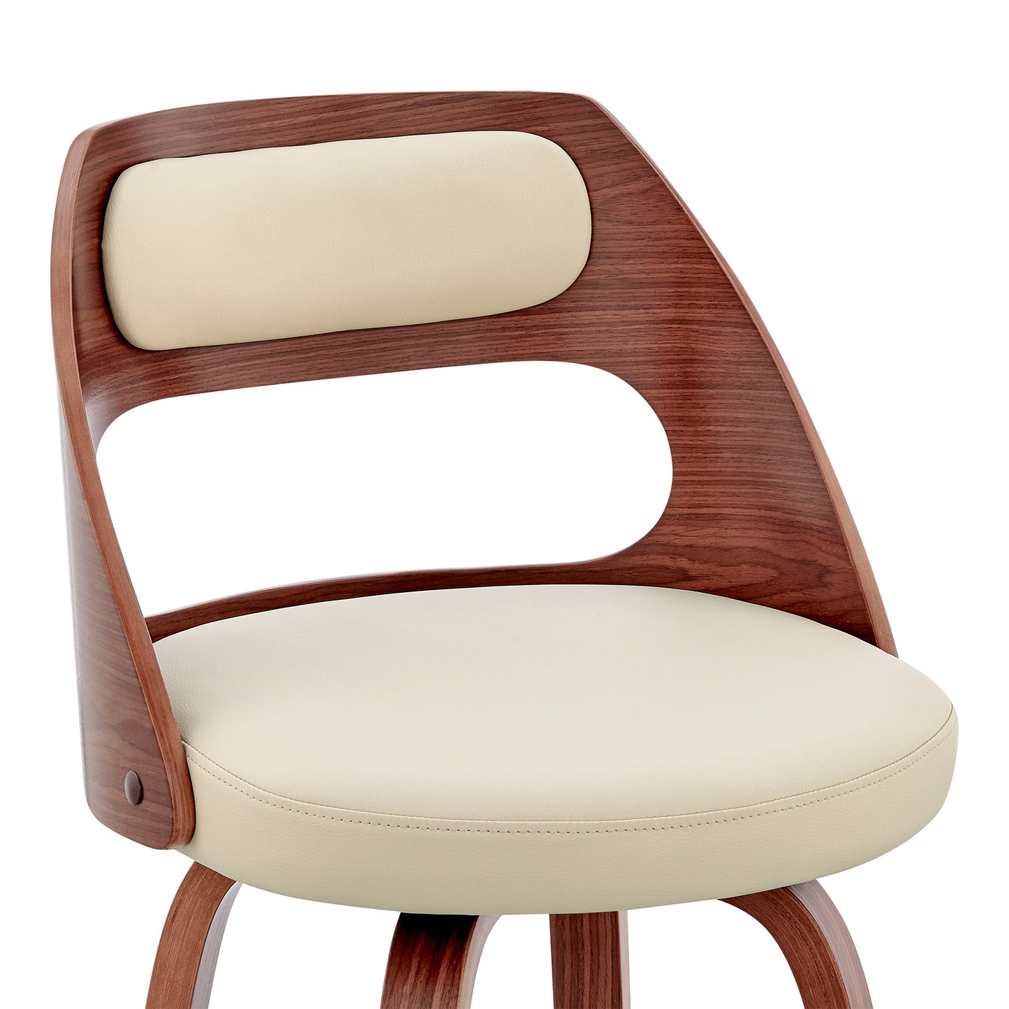 37" Cream Faux Leather And Manufactured Wood Swivel Counter Height Bar Chair