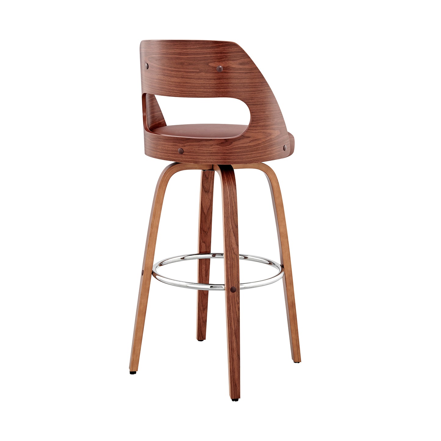 37" Brown Faux Leather And Manufactured Wood Swivel Counter Height Bar Chair