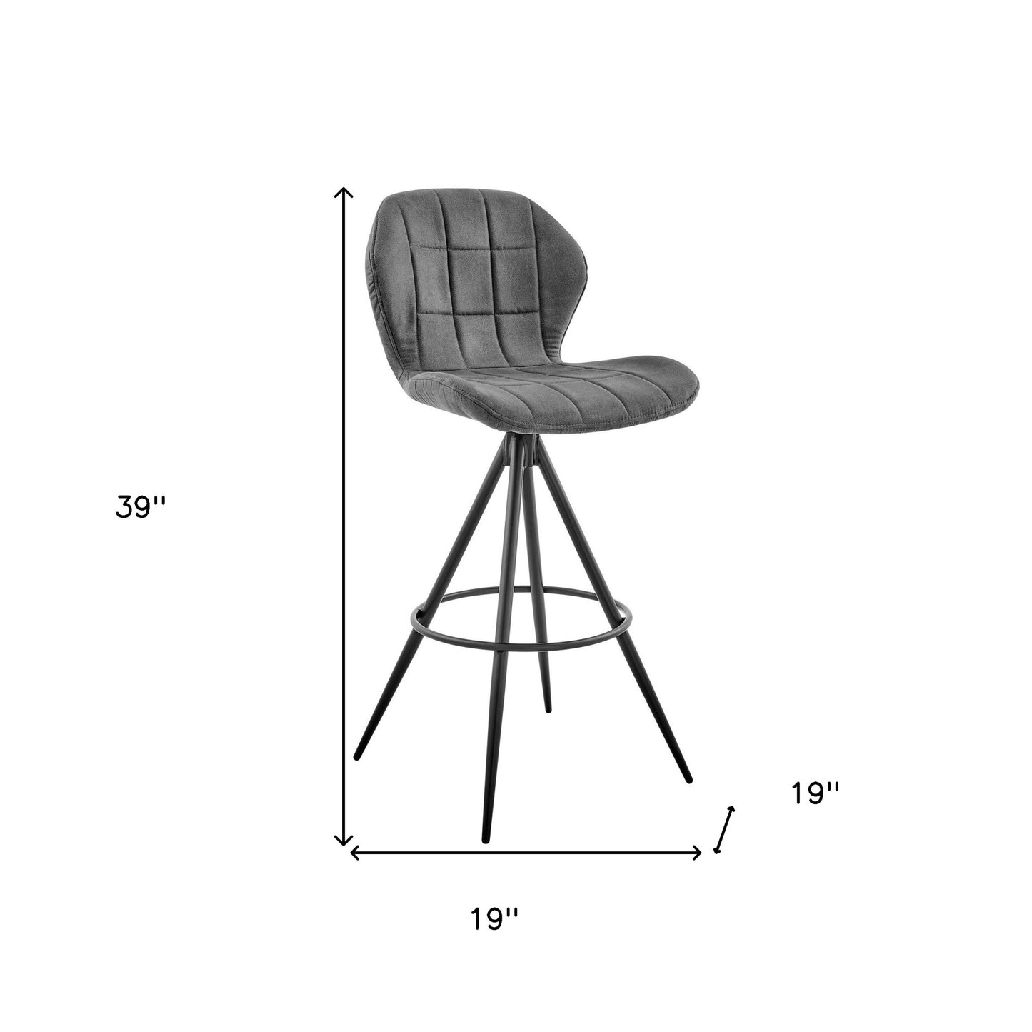 26" Charcoal Gray and Black Microfiber Squared Channel Bar Stool