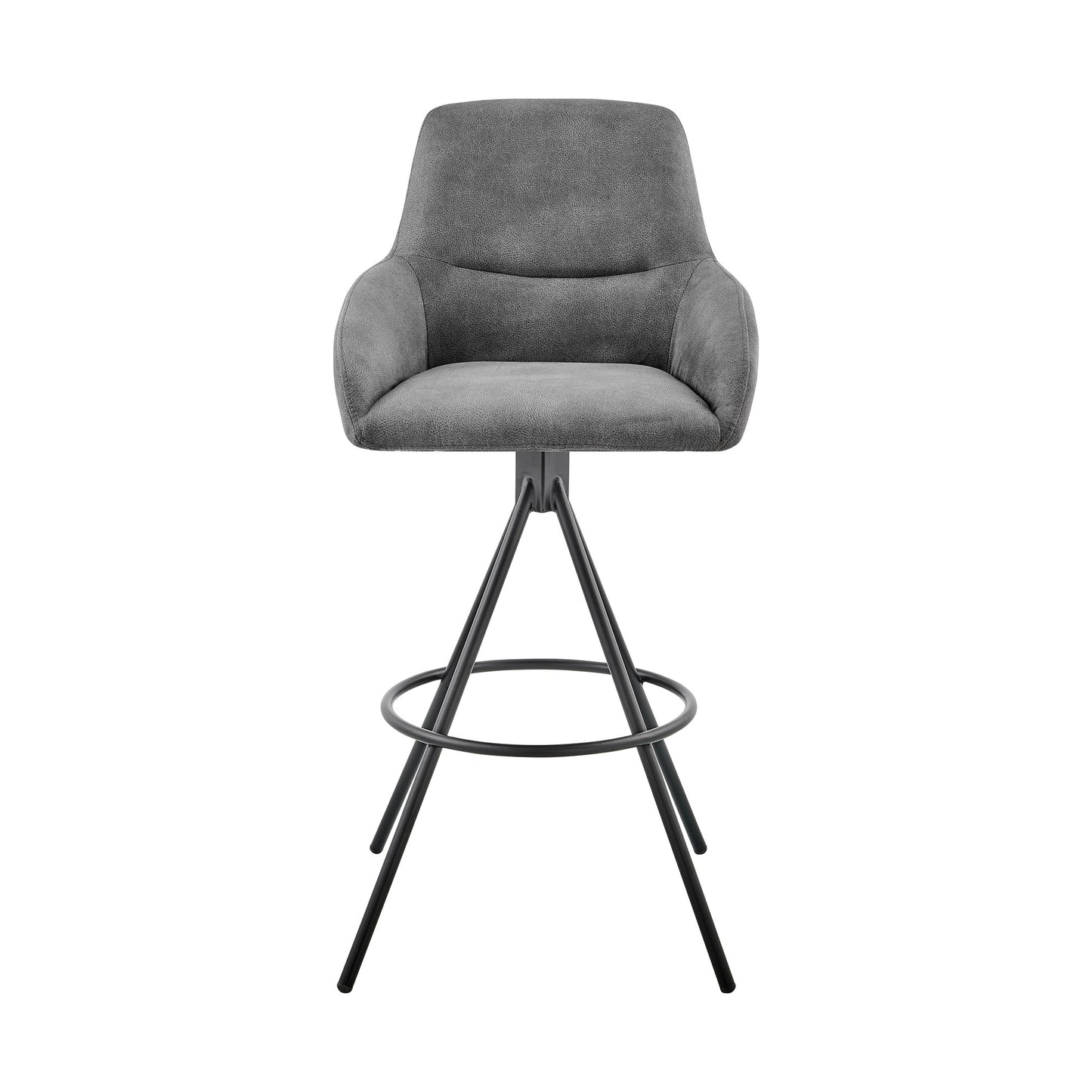 38" Charcoal Microfiber and Black Iron Counter Height Bar Chair