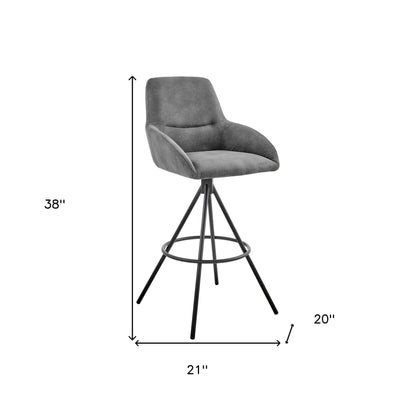 38" Charcoal Microfiber and Black Iron Counter Height Bar Chair