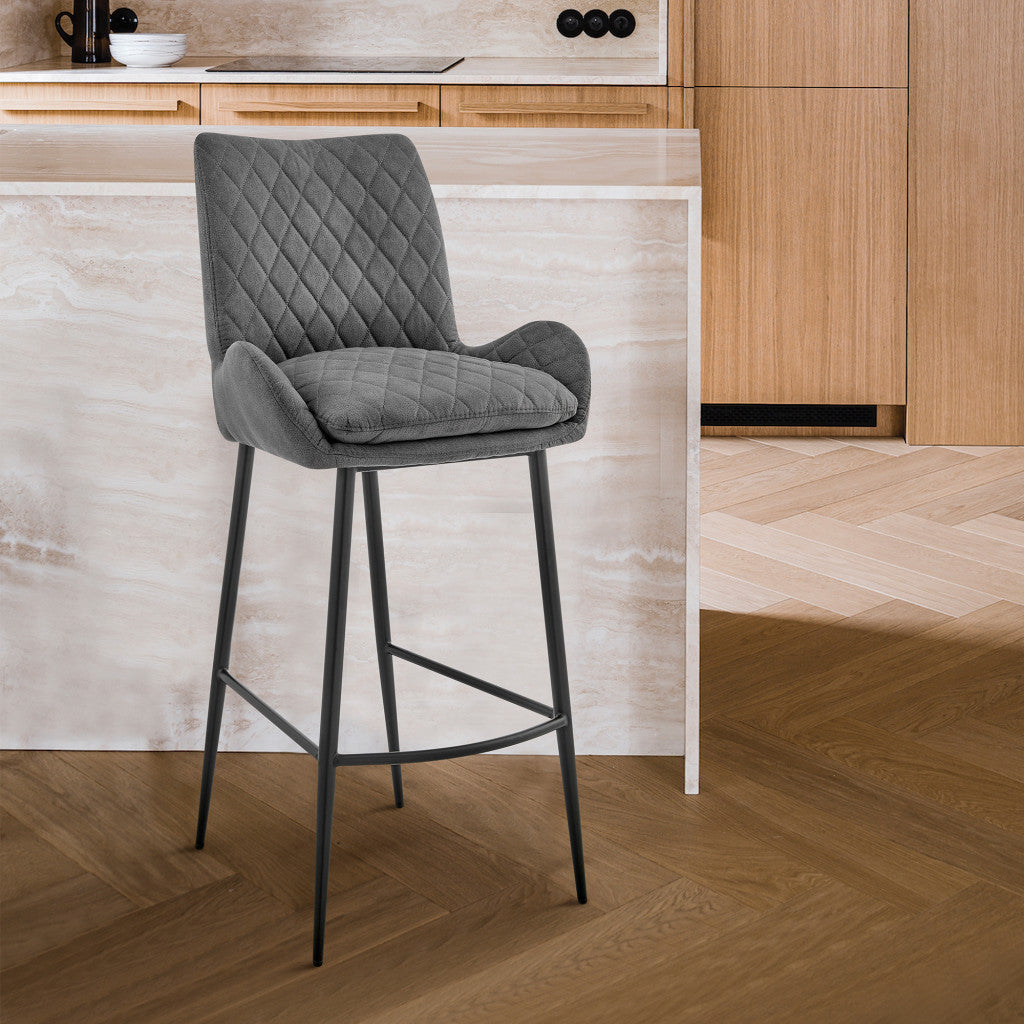 38" Charcoal Microfiber and Black Iron Counter Height Bar Chair