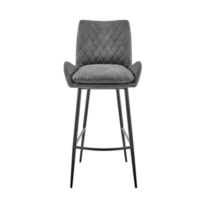 38" Charcoal Microfiber and Black Iron Counter Height Bar Chair