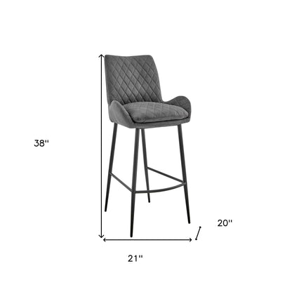 38" Charcoal Microfiber and Black Iron Counter Height Bar Chair