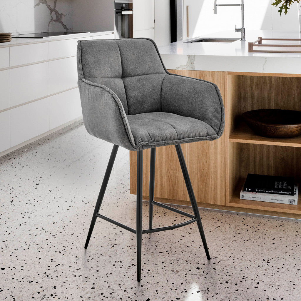 42" Charcoal Gray Microfiber Iron Bar Height Chair