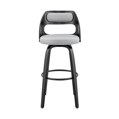 37" Gray Faux Leather And Iron Swivel Counter Height Bar Chair
