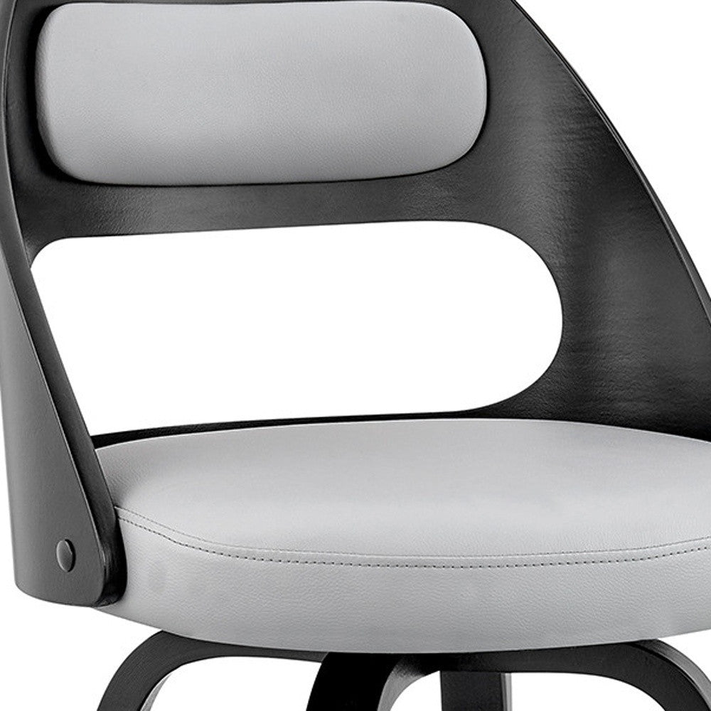 37" Gray Faux Leather And Iron Swivel Counter Height Bar Chair