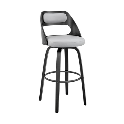 41" Gray Faux Leather And Iron Swivel Bar Height Chair