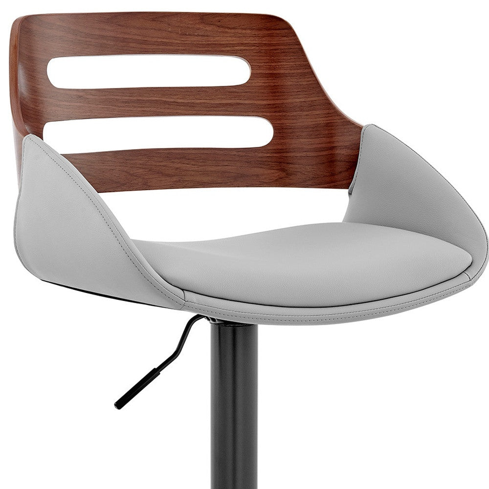 Gray Faux Leather and Walnut Wood Adjustable Bar Stool