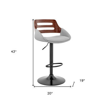 Gray Faux Leather and Walnut Wood Adjustable Bar Stool
