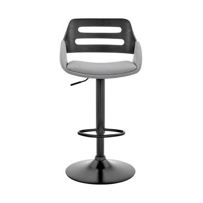 43" Gray And Black Iron Swivel Low Back Adjustable Height Bar Chair With Footrest