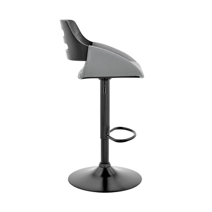 43" Gray And Black Iron Swivel Low Back Adjustable Height Bar Chair With Footrest