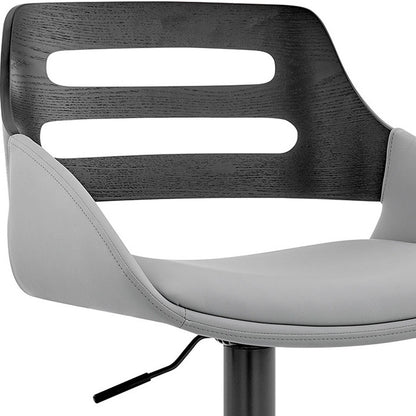 43" Gray And Black Iron Swivel Low Back Adjustable Height Bar Chair With Footrest