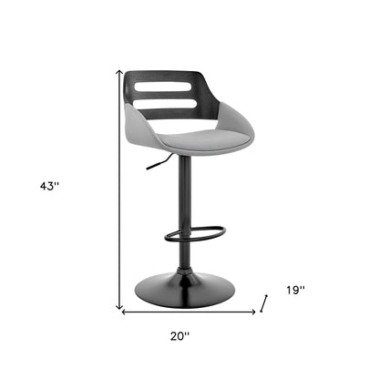 43" Gray And Black Iron Swivel Low Back Adjustable Height Bar Chair With Footrest