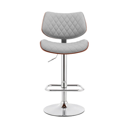 45" Gray Faux Leather And Iron Swivel Adjustable Height Bar Chair