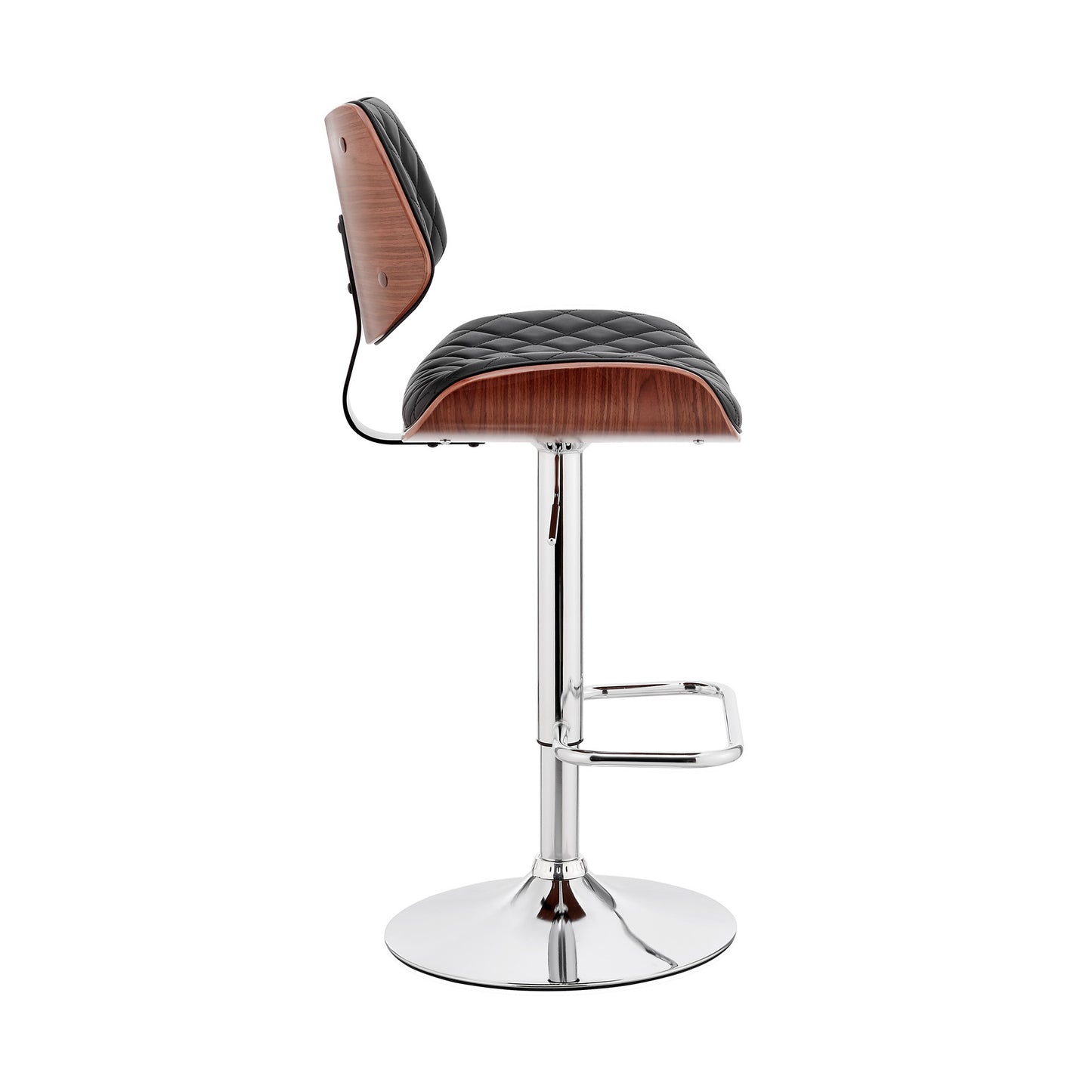 45" Black Faux Leather Walnut And Iron Swivel Adjustable Height Bar Chair