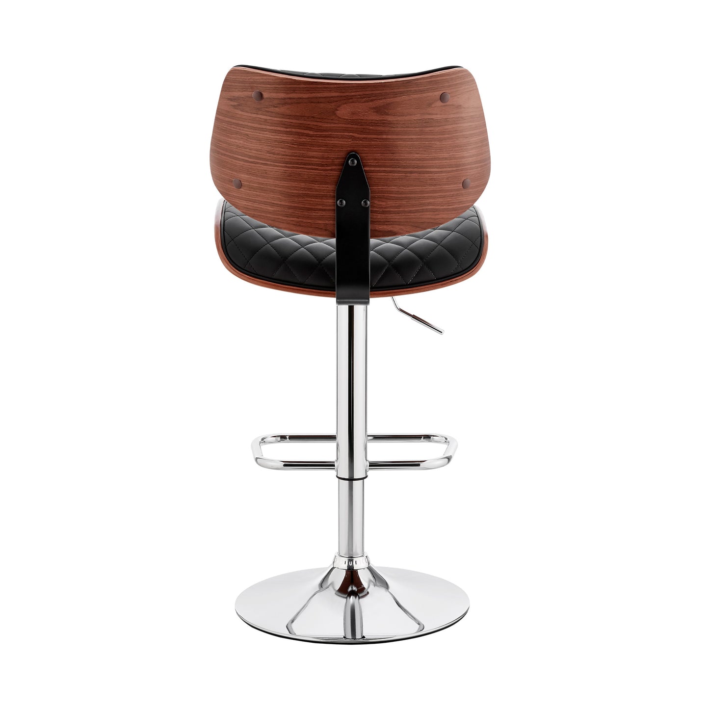 45" Black Faux Leather Walnut And Iron Swivel Adjustable Height Bar Chair