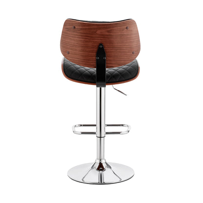 45" Black Faux Leather Walnut And Iron Swivel Adjustable Height Bar Chair