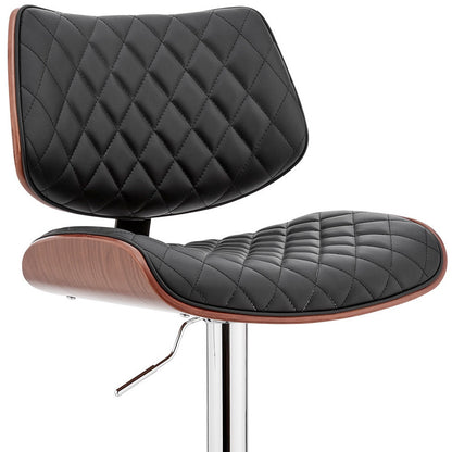 45" Black Faux Leather Walnut And Iron Swivel Adjustable Height Bar Chair