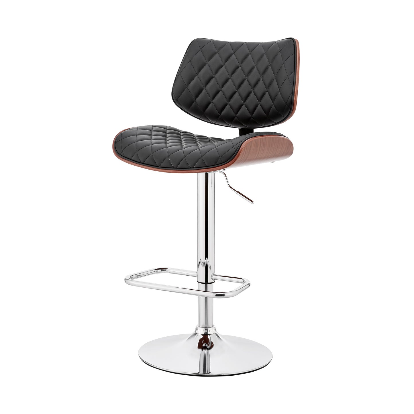 45" Black Faux Leather Walnut And Iron Swivel Adjustable Height Bar Chair