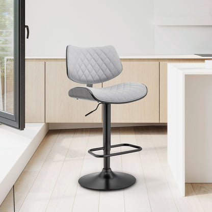 45" Gray Faux Leather And Iron Swivel Adjustable Height Bar Chair