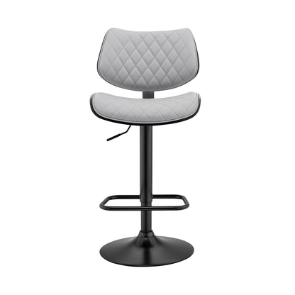 45" Gray Faux Leather And Iron Swivel Adjustable Height Bar Chair