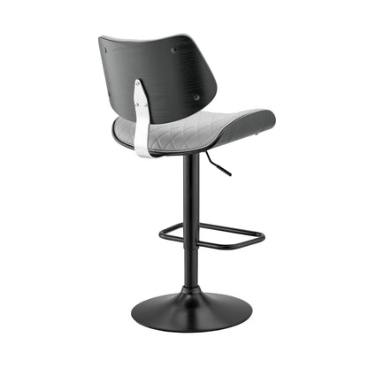 45" Gray Faux Leather And Iron Swivel Adjustable Height Bar Chair