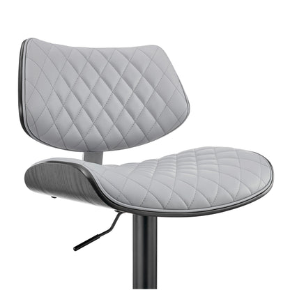 45" Gray Faux Leather And Iron Swivel Adjustable Height Bar Chair