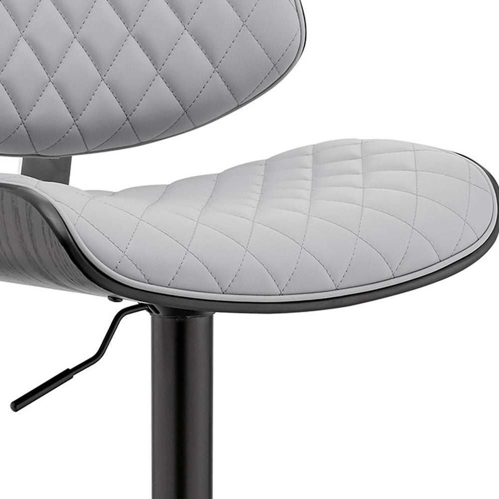 45" Gray Faux Leather And Iron Swivel Adjustable Height Bar Chair