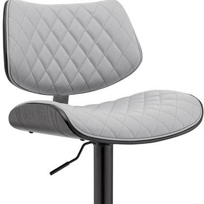 45" Gray Faux Leather And Iron Swivel Adjustable Height Bar Chair